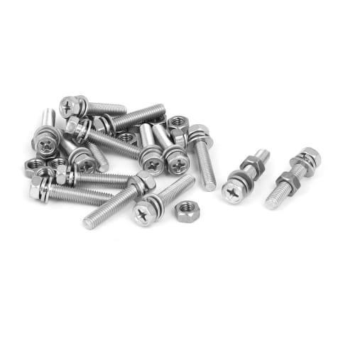 uxcell Plus Hex Head Screws, Hex Bolts, Nuts, and Washers, 304 Stainless Steel, M5 X 25mm, 15-Pack