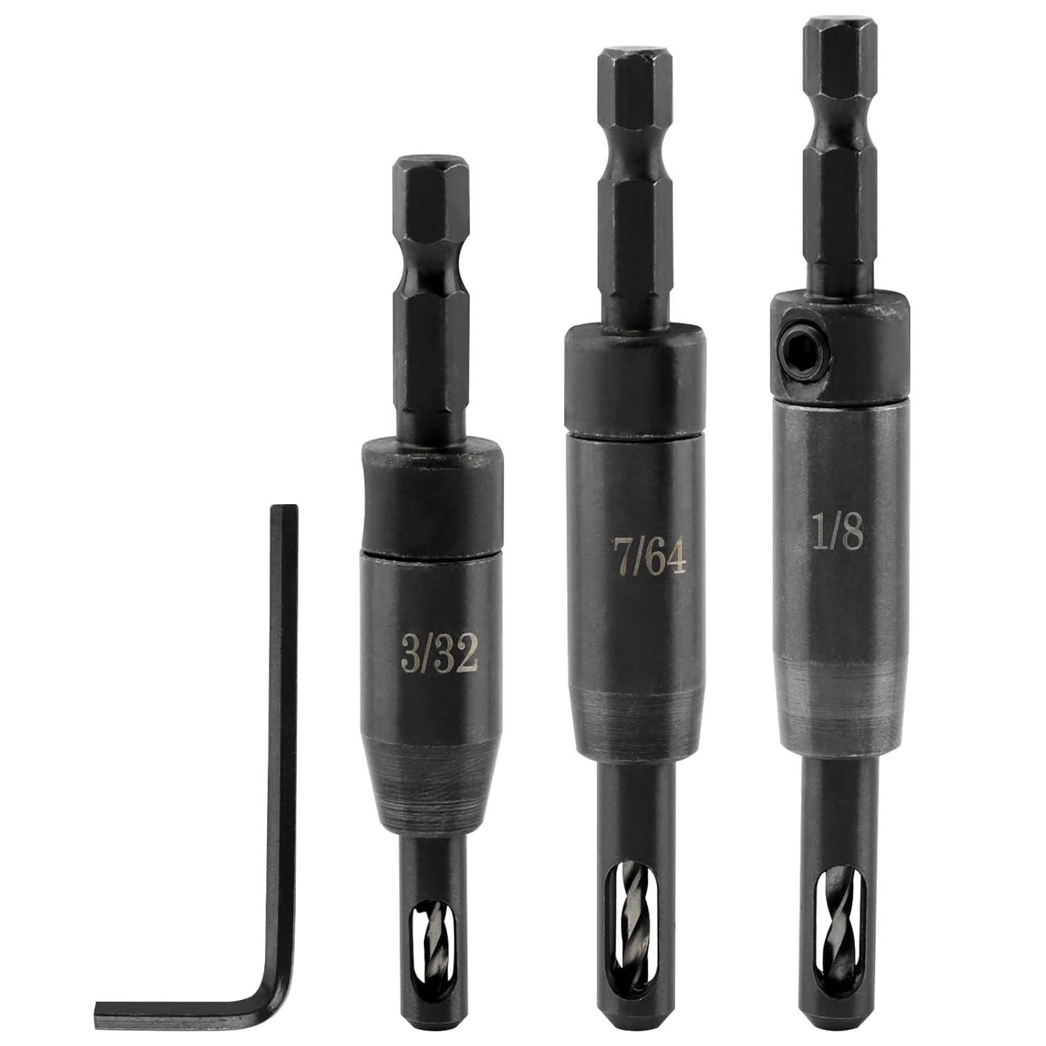 

Self Centering Drill Bit Set for 1/4inch Clic-Change, 3pcs CC2430 3/32“, 7/64”, 1/8“ Carbon Steel Quick-Change Sturdy Self Centering Hinge Hex Drill