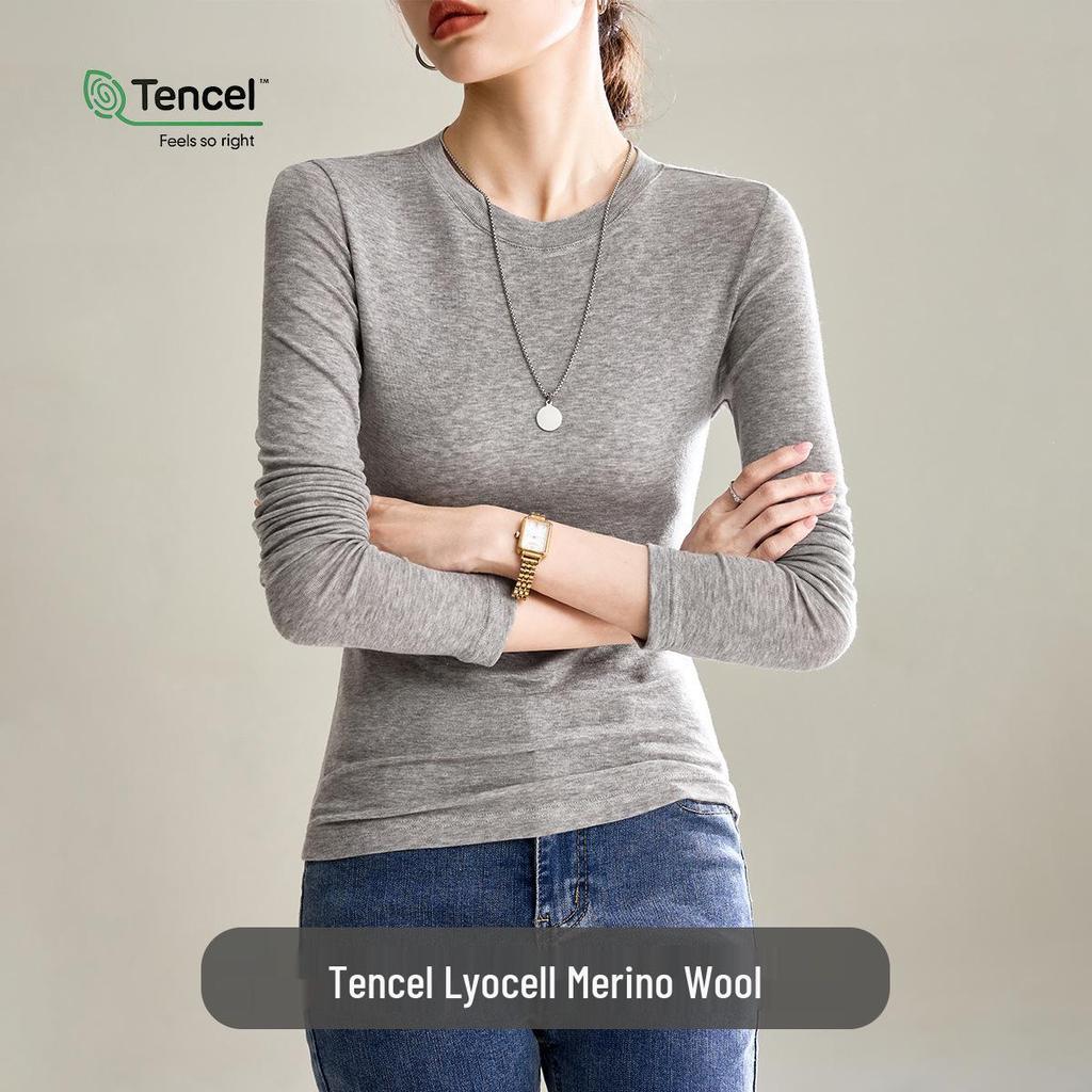 Women's White Mask Tencel Lyocell Wool Long Sleeve Slimming Base Layer Top - 2025 Autumn/Winter Collection