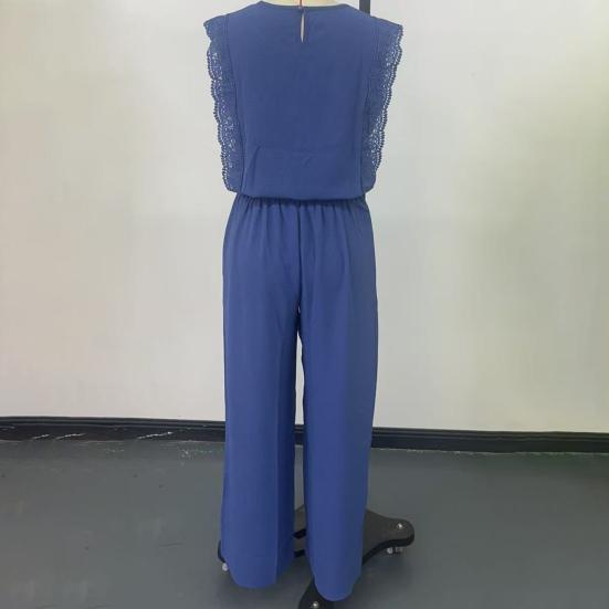 Women's Summer 2 Piece Outfit Hollow Lace Trim Sleeveless Tank Top And Wide Leg Pants Set Beach Travel Tracksuit Casual Lounge Set