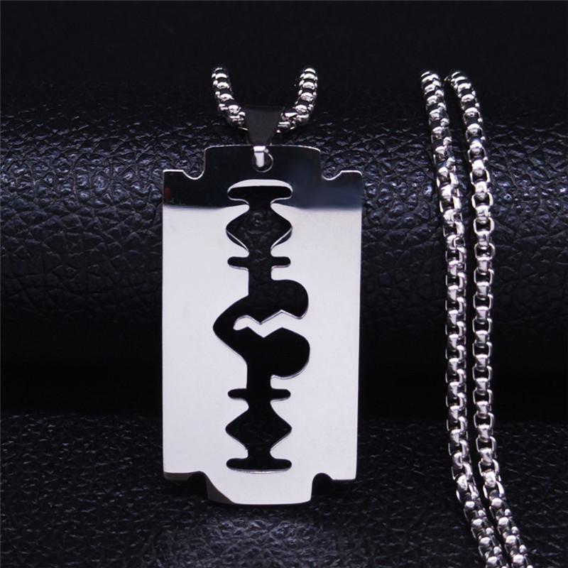 Gothic Blade Razor Pendant Necklaces Men Stainless Steel Black Goth Male Chain Necklace Grunge Y2k Emo Jewelry Collier Homme