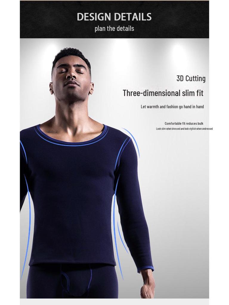 Thermounterwäsche-Set für Herren: Rundhals, V-Ausschnitt, Samtgefüttert, Kältefest, Herbst/Winter Baumwollpullover und Hose.
