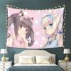 1pc Nekopara Chocola & Vanilla Anime Tapestry, Cute Cat Girls Wall Hanging, Pastel Pink Blue Aesthetic Decor for Bedroom Dorm