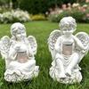 Solarna Statuetka Aniołka do Ogrodu Mała Figurka Kupidyna Aniołka Wodoodporna Żywica Ozdoba do Bajkowego Ogrodu na Taras Podwórko Ganek Trawnik Dekoracja Zewnętrzna