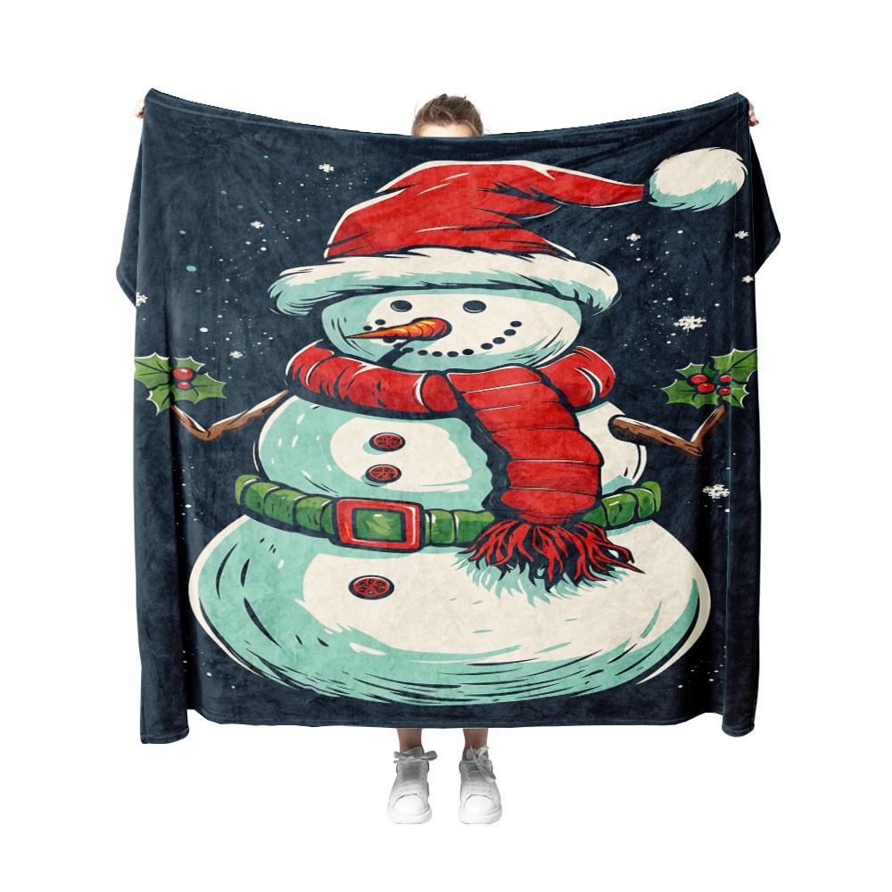 Tuniu Niedlicher Schneemann Fleece-Decke Überwurf Weich Warm für Sofa Bett Schlafzimmer Geschenk