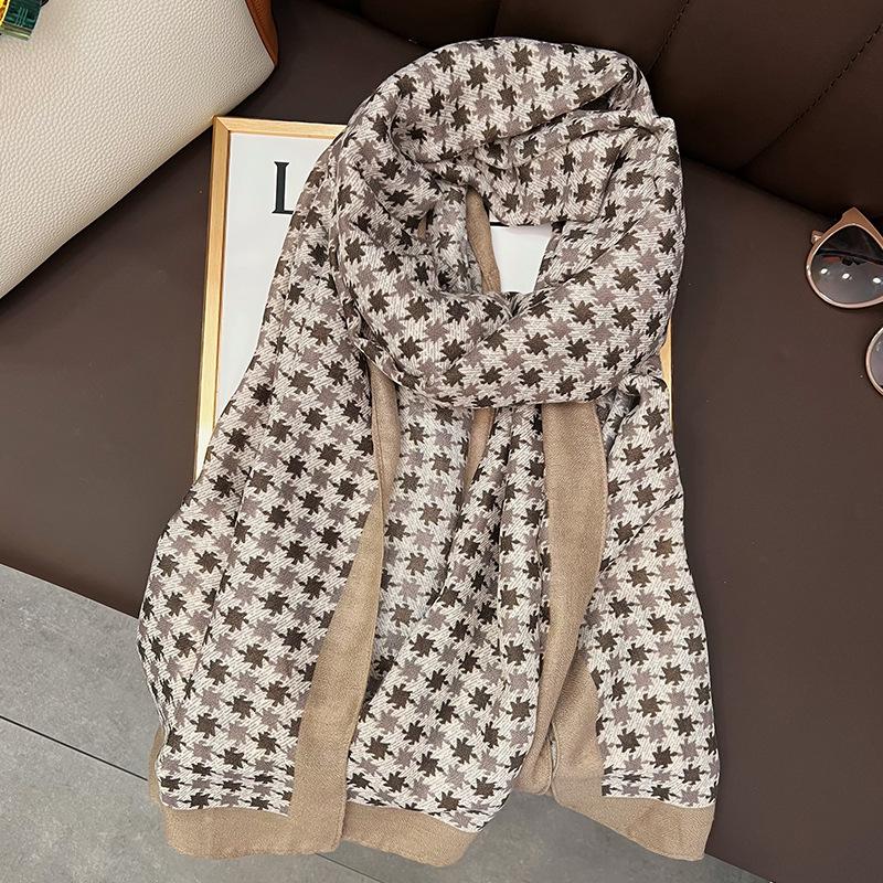 Clearance Autumn and Winter Cotton and Linen Scarf Manufacturers Wholesale European and American Fashion Rhombus Windmill Silk Scarf Sunscreen Large