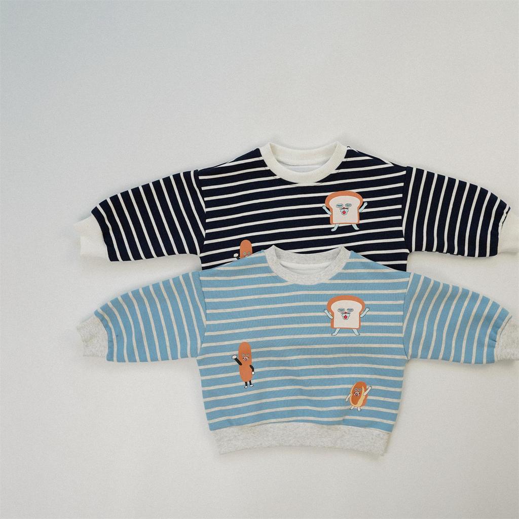 Kids' Striped Cartoon Hoodie - Autumn 2025 Korean Style Long Sleeve Unisex Pullover
