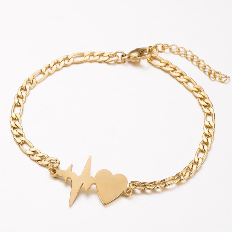 Retro Heartbeat Tassel Bracelet: Women's Minimalist Stainless Steel Heart Geometric Design