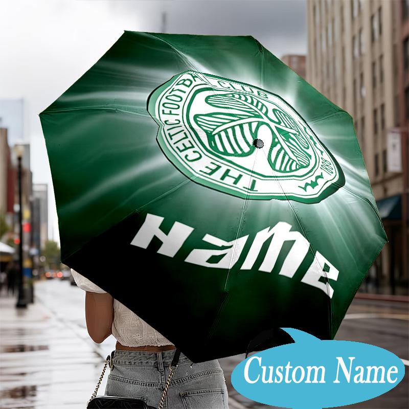 Custom Name Celtic Football Crest Umbrella Folding Umbrella, Automatic Umbrella - 8-Frame for Travel, Casual Lightweight Personalized Gifts