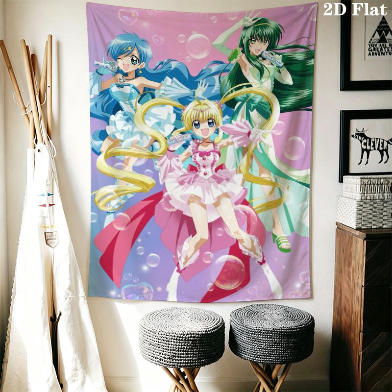Mermaid Melody Pichi Pichi Pitch Wall Tapestry Aesthetic Wall Hanging Printed Fabric Blanket Decorative Tapestries for Bedroom Living Room Home Decor
