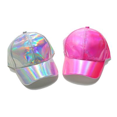 Chapéus de hip hop europeus e americanos para mulheres, bonés de beisebol com viseira de couro PU deslumbrante, bonés de beisebol a laser