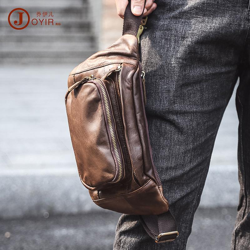 Borsello da Petto da Uomo in Pelle Crazy Horse Multifunzionale Borsa a Vita per Cellulare Borsa a Tracolla in Pelle da Uomo Borsa da Uomo Casual di Tendenza