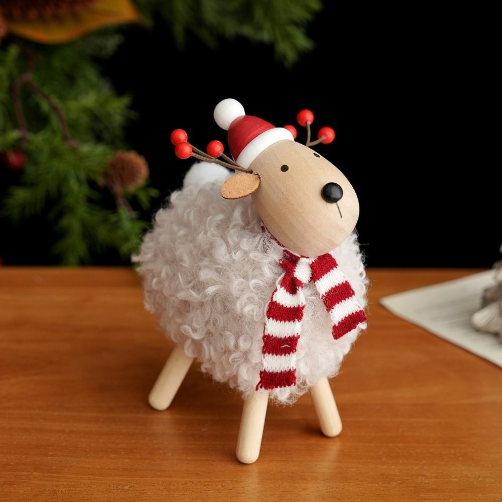 Plush Body Xmas Figurine Wood Head Festive Decor New Table Statue Shelf Decor