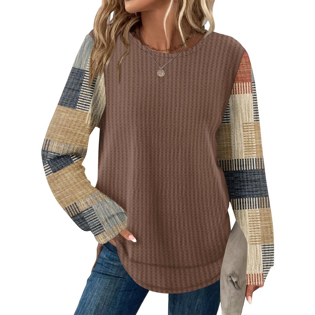 Women's Plaid Print Round Neck Long Sleeve Casual Loose Top