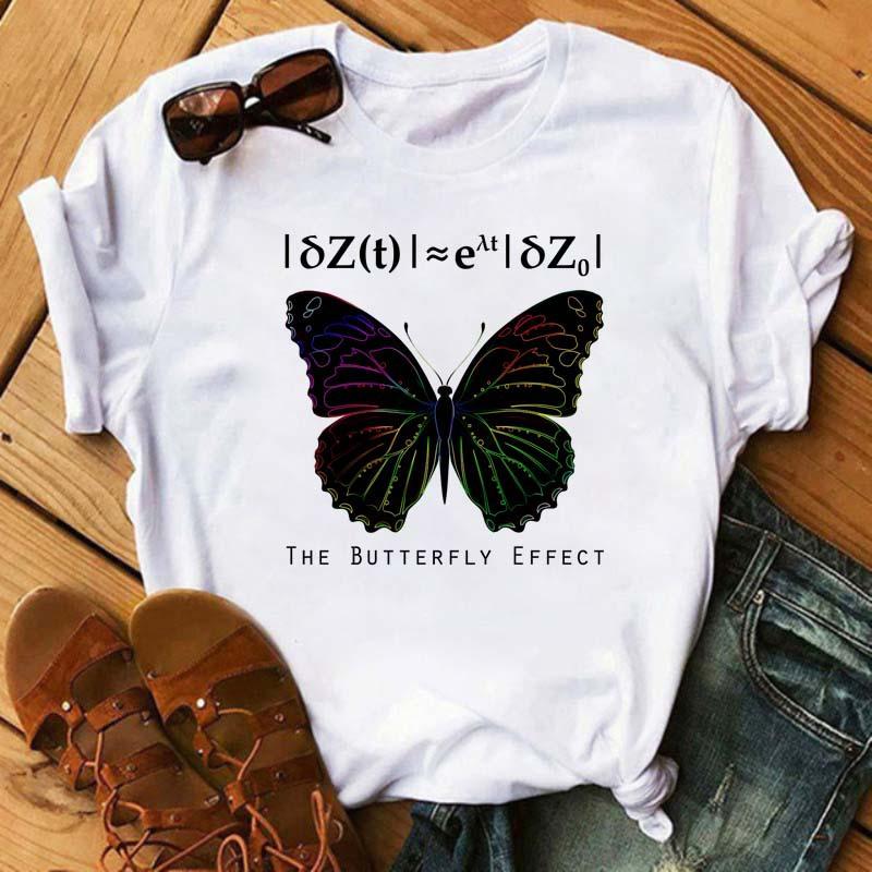 Summer Butterfly Print Plus Size Loose Round Neck Pure Cotton Short Sleeved Top T-Shirts Women’s Tees
