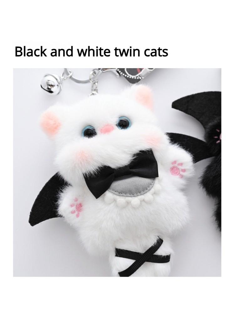 [Cute Interest] Black and White Twin Cat Doll Pendant Cute Cartoon Doll Girl Plush Keychain