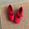 Fashion Ethnic Style Women Red Satin Mary Jane Shoes Fashion Shallow Square Toe Shoes Spring Autumn Soft Sole Ballet Shoes 2025