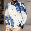 Men Plus Size Round Neck Long Sleeve Printed T Shirt White Blue Khaki Casual Pullover Straight Hem