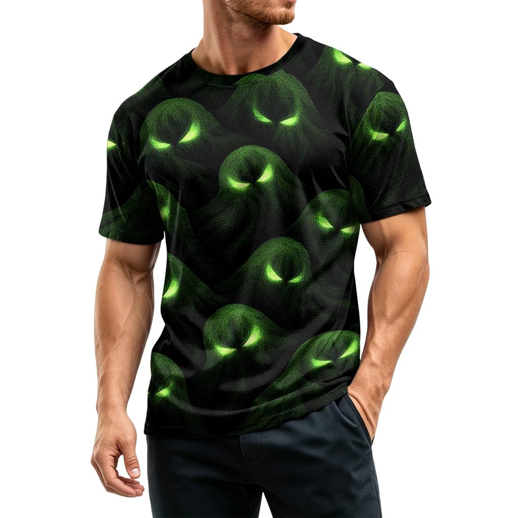 Men’s Casual Printed Crew Neck Lightweight Breathable Short Sleeve Shirt Halloween Themed Graphic Top Comfortable Fit