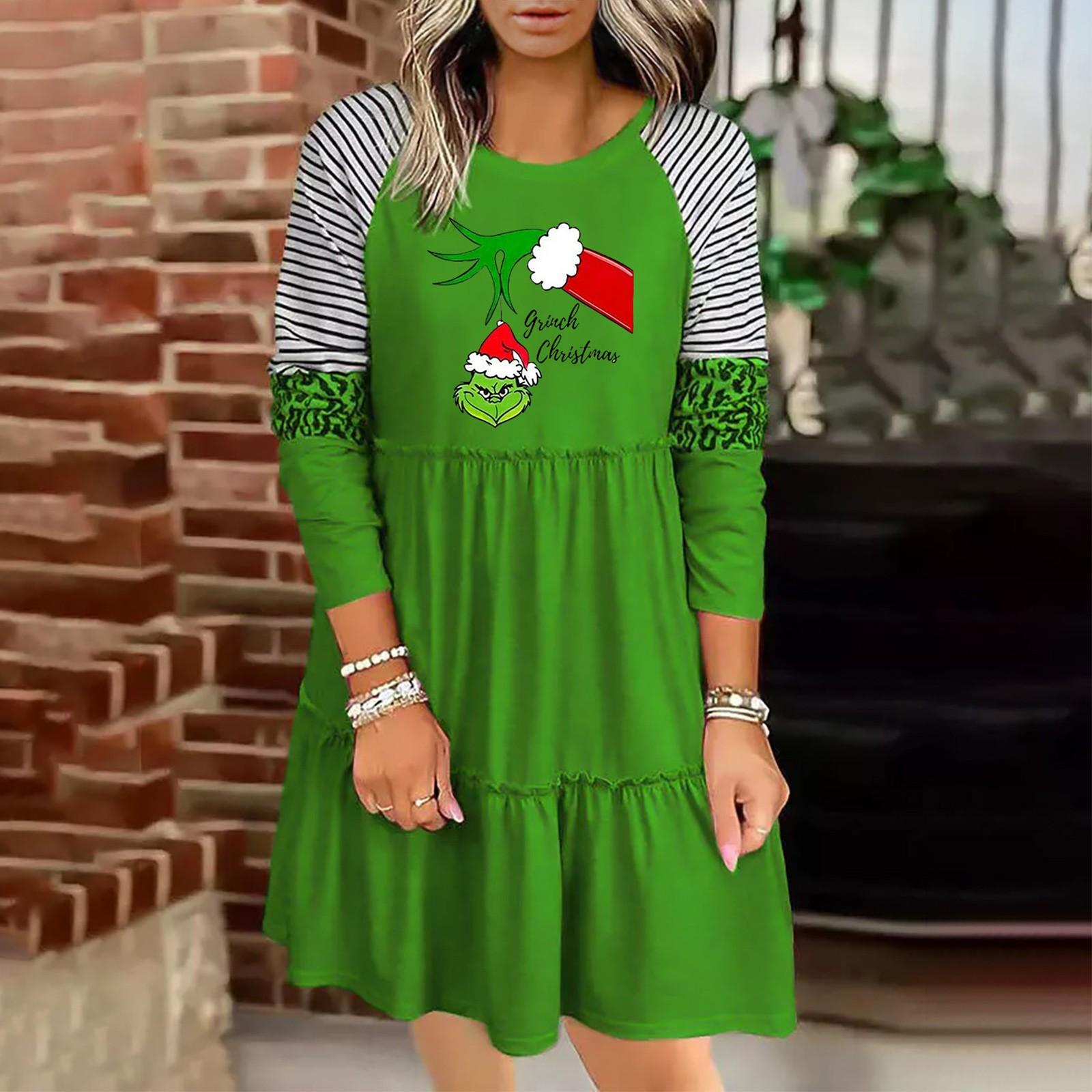 

Рождественское платье с длинным рукавом, вечернее платье с мультяшным принтом, женское повседневное свободное платье XL