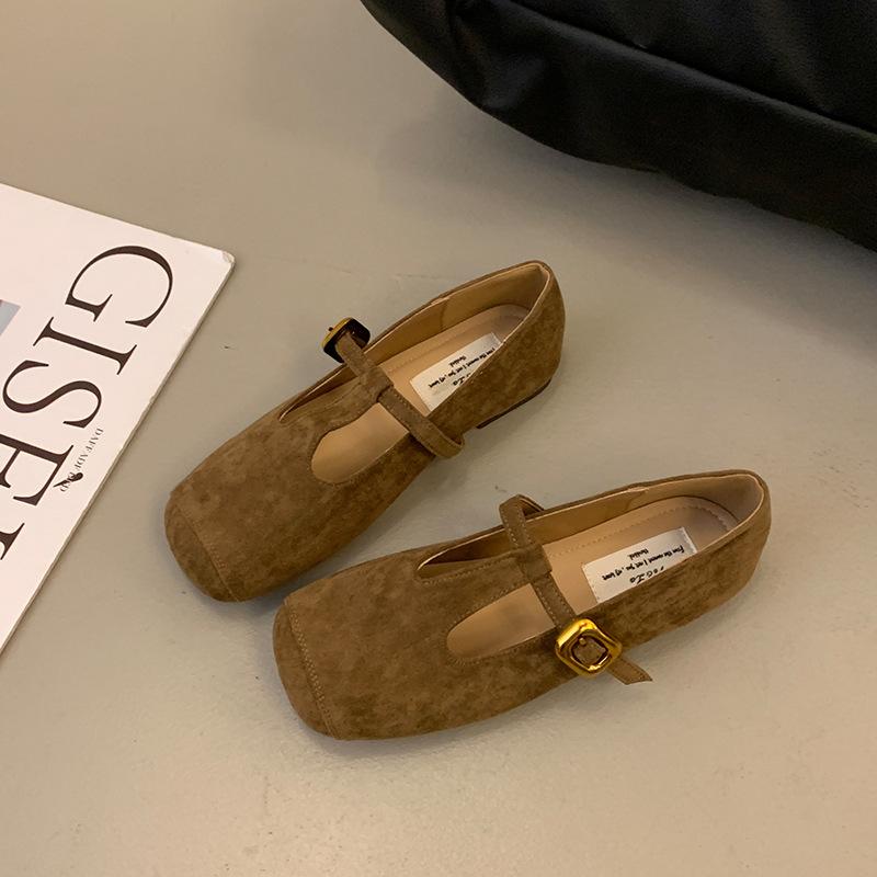 Korean Version of Retro Flat Bottom Square Head Single Shoes Women's 2025 Autumn New Flat Bottom Soft Bottom Soft Surface Shallow Mouth Mary Jane Wo