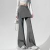 Women's High Waist Flare Pants: Faux Two-Piece, Butt Curtain Detail, Slim Fit, Casual, Versatile, Floor-Length for Spring
