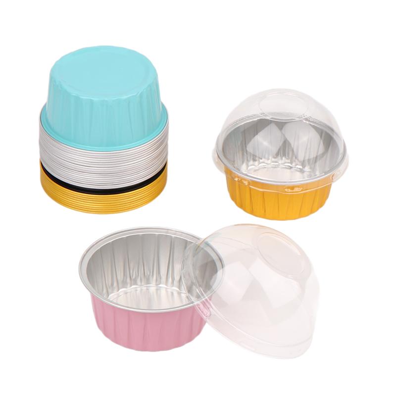 10Pcs 125Ml Ramekins With Dome Lids Aluminum Foil Baking Cups Cupcake Muffin Liners Pudding Dessert Cups For Wedding Birthday
