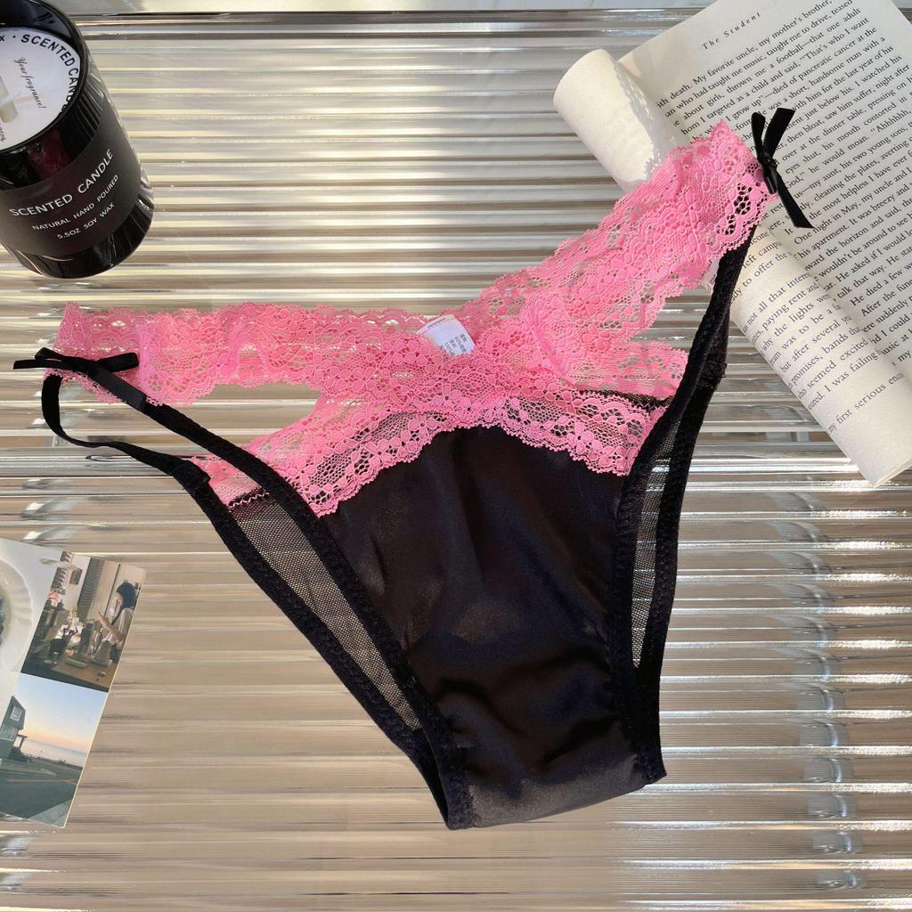 Saténové krajkové kalhotky Colorblock: Sexy bezešvý trojúhelníkový design s výřezy pro ženy