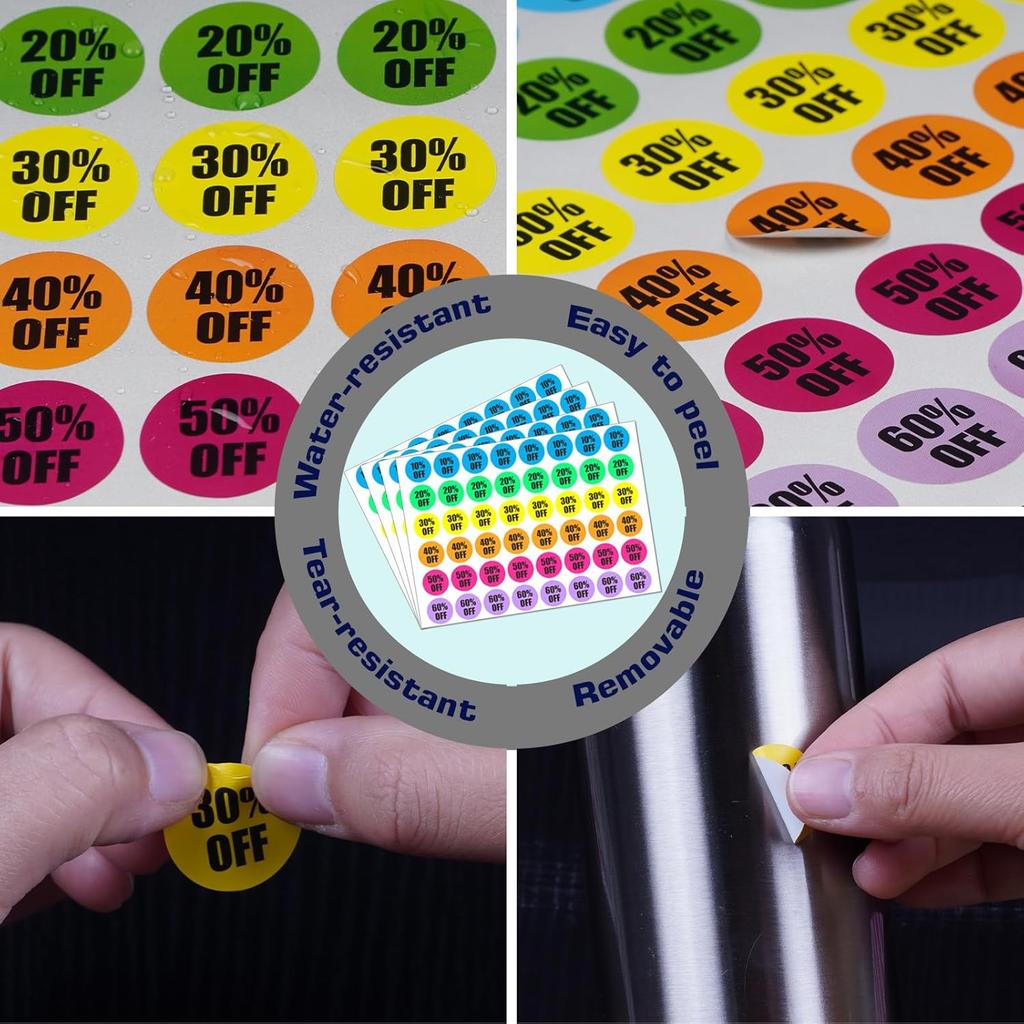 Percent Off Sticker 10 to 60 Sale Sticker for Retail Store 0.87 Inch(7/8 Inch) Circle Price Marker Tag Adhesive Labels Sale 6 Colored - 1240 PCS