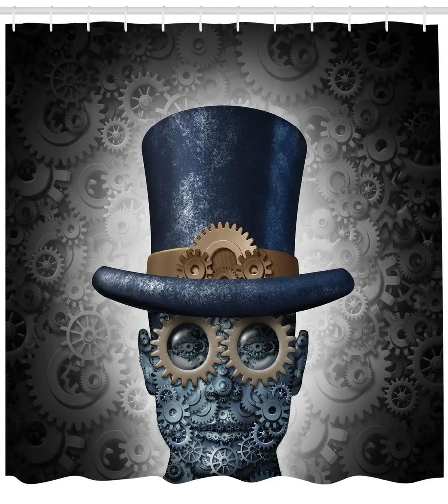 Retro Steampunk Clocks and Gears Shower Curtain Mechanical Clocks Details Over Old Metal Cloth Fabric Bathroom Curtain Set,hooks