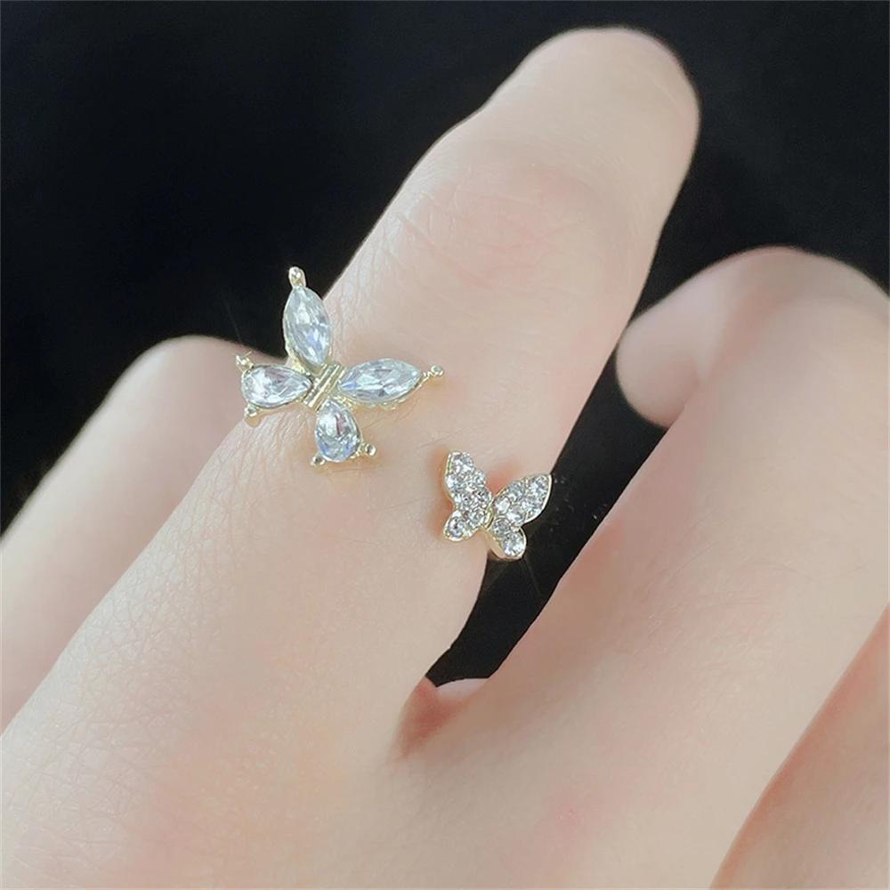 Pretty Crystal Butterfly Opening Rings for Women Exquisite Cubic Zirconia Gold Silver Color Adjustable Ring Fashion Jewelry Gift