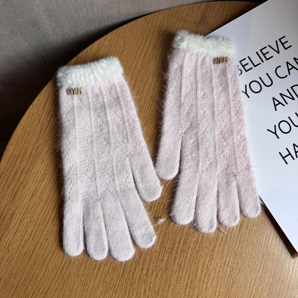 Touchscreen Gloves For Women Warm Knit Fivefinger Winter Handwear Pink