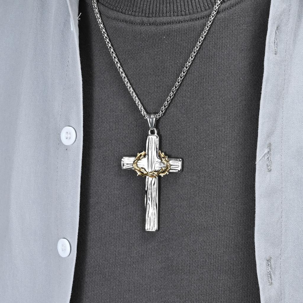 Original Design: Niche Thorn Cross Necklace, Black Gold, High-end, Neutral Style, Hip-hop, Personalized Men's Necklace