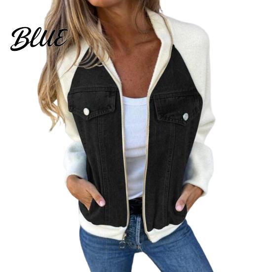 Spring Coat Fall Women Jacket Colorblock Zipper Closure Long Sleeves Hooded Autumn Winter Fake Chest Pocket Decor Lady Daily Wear