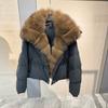 oversized fox lapel goose down jacket retro thickened warm puff light luxury and thin small versatile jacket