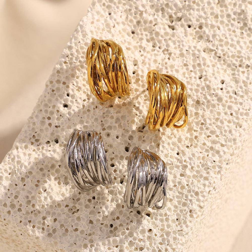 MamacitaSlay 316L Stainless Steel Multi Layer C Shaped Earrings Commuting Waterproof Jewelry Women's 18K Gold-plated Earrings
