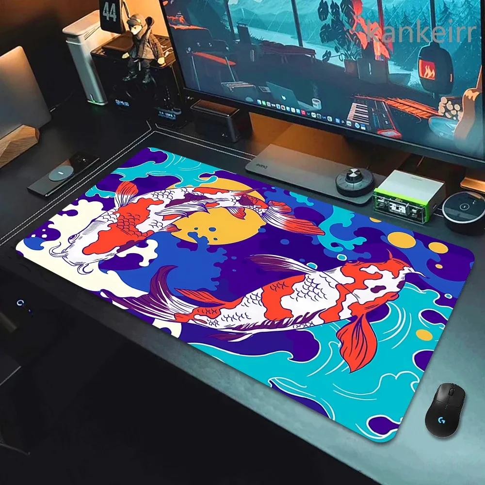 Koi Yinyang Black and White Mouse Pad Large Mausepad XL Deskmat Gray Keyboard Mouse Mat 1000x500 Carpet Extended Pads for Office