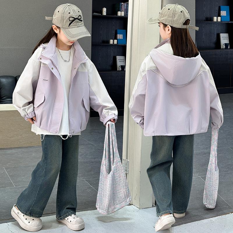 

Девичья осенняя повседневная брендовая куртка-ветровка 2025 150 cm фиолетовый