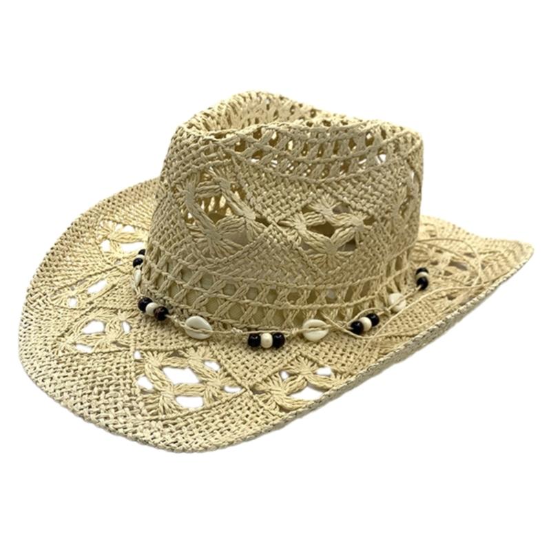 Woven Straw Hat Seashells Belt Sun Hat for Women Men Unisex Perfect for Beach Vacation and Outdoor Event Gathering