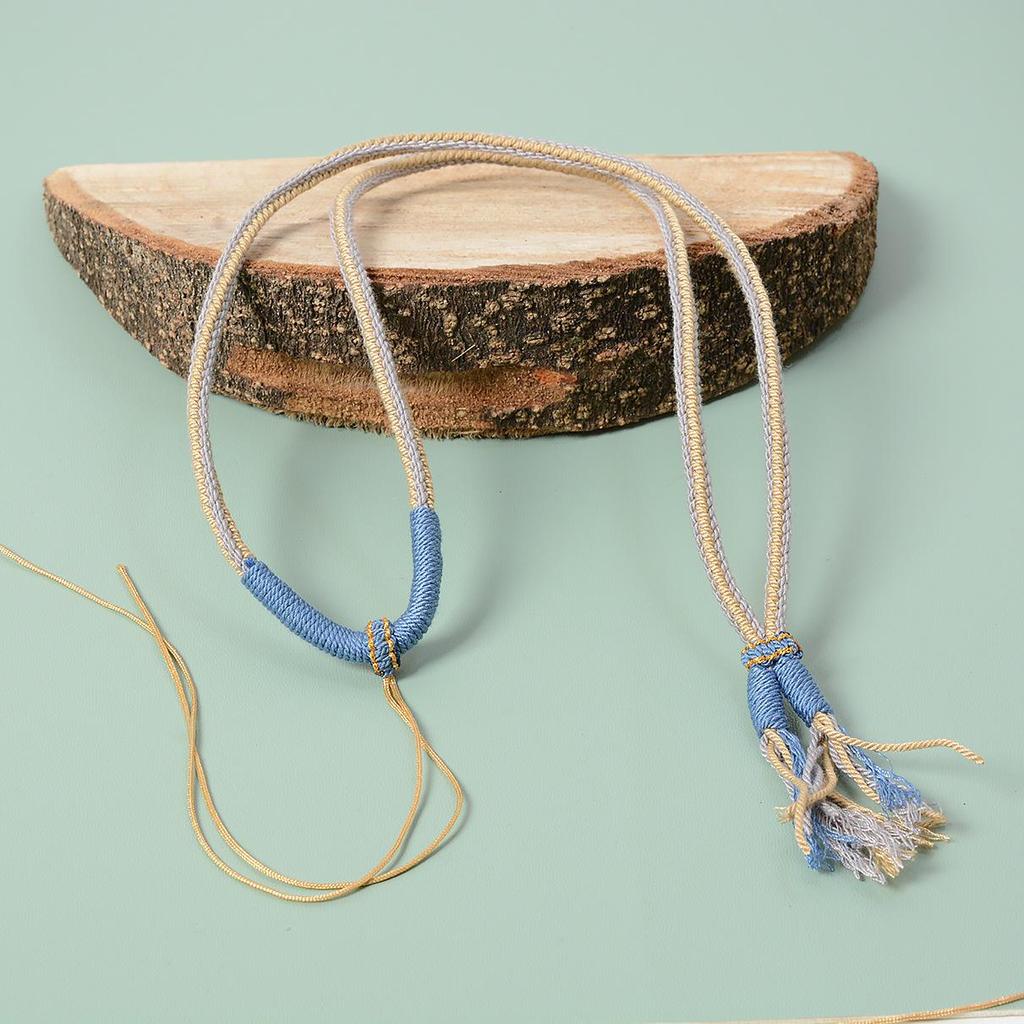 Hand-Woven Tibetan Thangka Necklace with Dzi Pendant and Clavicle Cotton Rope