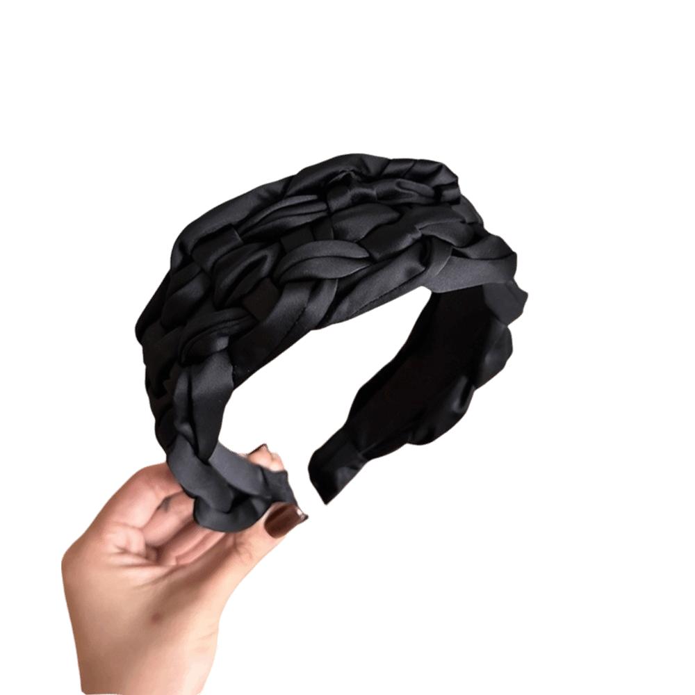 Wide Braided Hairband Satin Women Head Hoop Fashion Black Headband  Travel