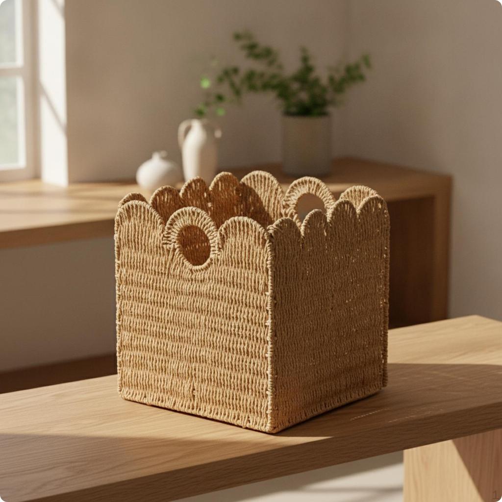 Woven Paper Rope Basket Portable Foldable Storage Bin for Shelves, Closets