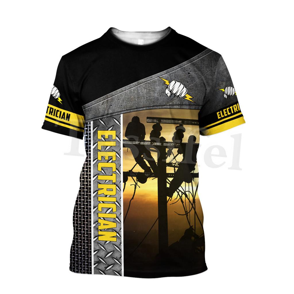 

Tessffel Електрик Кабель Працівники Висота Працює 3D Друк Літня Харуяку Футболка Унісекс Топ O-подібним вирізом Короткий рукав № 3 5XL