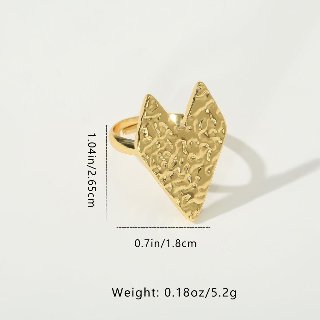 Golden Plated Hammered Arrow-Shaped Open Adjustable Ring for Women Abstract Statement Jewelry Gift