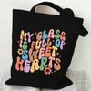 Teacher's Day Gift Teacher Print Canvas Tote Bag Women Handbag Colored Letters Teacher Canvas Tote Bag Floral Shoulder Bag