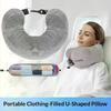 Travel Neck Pillow With Fillable Clothing Storage Bag U-Shaped Pillowcase Crystal Fleece Neck Pillow Cover For Airplane Travel