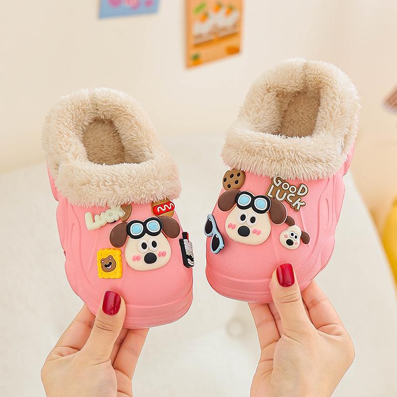 EVA Kids' Furry Cotton Slippers - Warm, Soft, Washable Parent-Child Shoes for Boys