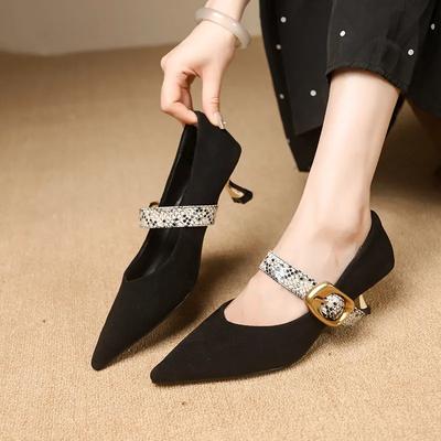 Fashion Shoes for Women Buckle Women's Pumps Autumn Pointed Toe Suede Shallow Mixed Colors Dress Stilettos or Thin Heels Shoes