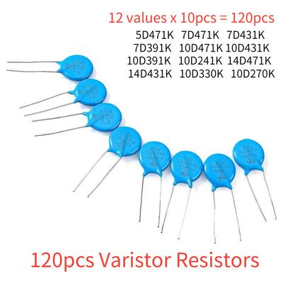120pcs Varistor Resistors Electronic Kit 7D471K 7D431K 7D391K 10D471K 10D431K 10D391K 10D241K 14D471K 14D431K 10D330K 10D270K
