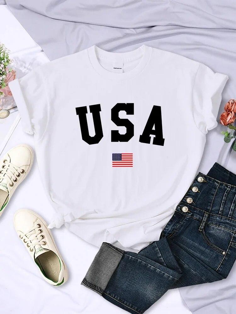 USA National Flag City Street Printed Unisex T-shirts Fashion Breathable Short Sleeve Summer Hip Hop O-Neck Tees Hip Hop Tshirts